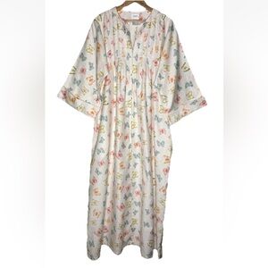 VTG Talbots Intimates Butterfly Print Full Zip Robe Cotton 3/4 Sleeves Sz L